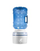 Dispensador de cerámica de agua natural en color blanco con rayas azules estilo vintage